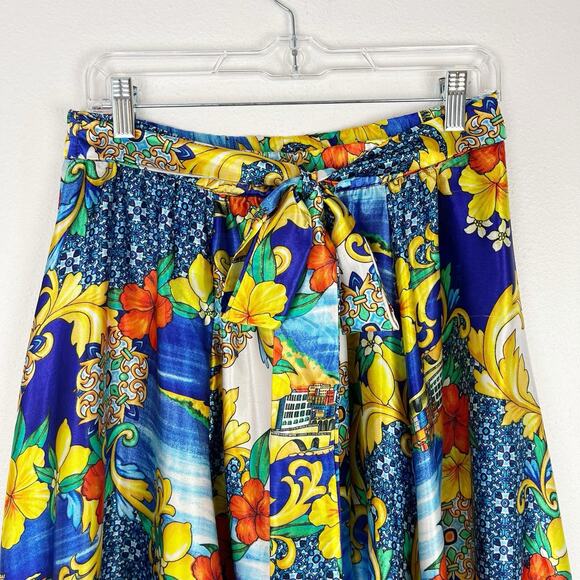 Her Destiny Colorful Satin Print midi Maxi Full Skirt High-waisted Sz M Bow - Picture 3 of 11